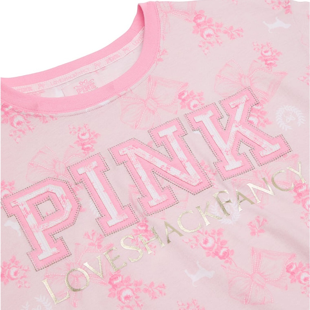 Victoria's Secret PINK x Love Shack Fancy Campus Cotton Pink T-Shirt size S